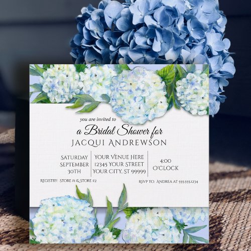 Periwinkle n White Hydrangeas Floral Bridal Shower Invitation