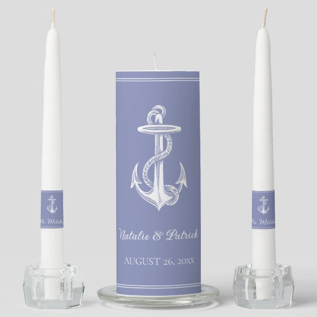 Periwinkle Nautical Anchor Unity Candle Set (Front)