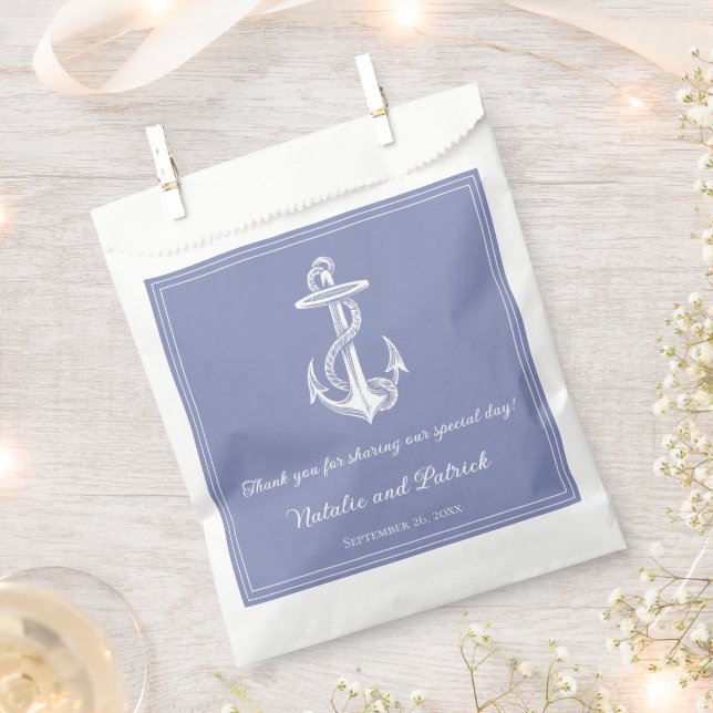 Periwinkle Nautical Anchor Wedding Favor Bags (Clipped)