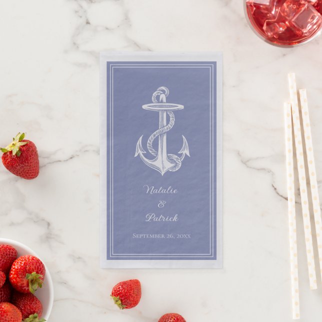 Periwinkle Nautical Anchor Wedding Paper Guest Towels (Insitu)