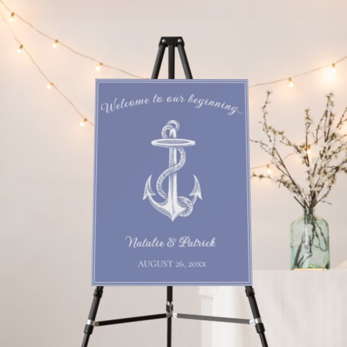 Periwinkle Nautical Anchor Wedding Welcome Sign