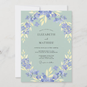 Periwinkle Olive Sage Leafy Wedding Invitation