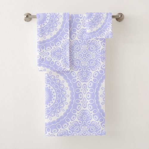 Periwinkle on White Mandala Kaleidoscope Medallion Bath Towel Set