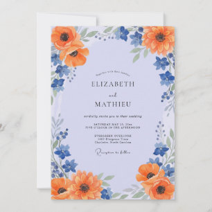 Periwinkle Orange Poppy Wedding Invitation