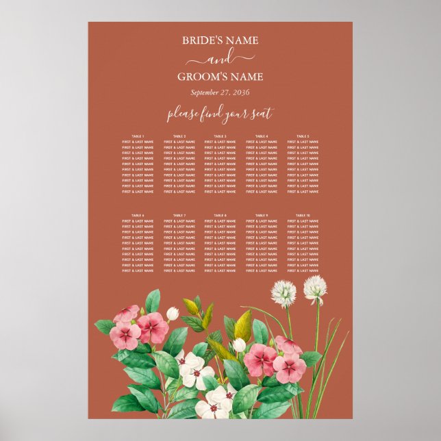 Periwinkle Orange Terracotta Wedding Seating Chart (Front)