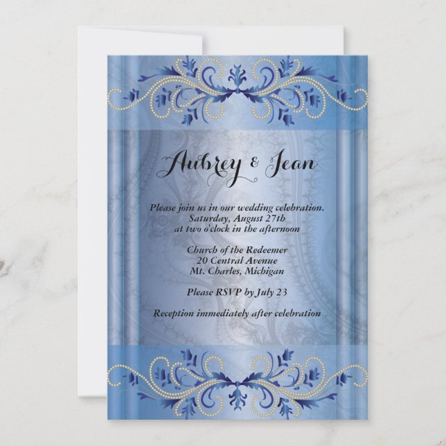 Periwinkle ornate wedding invitation (Front)