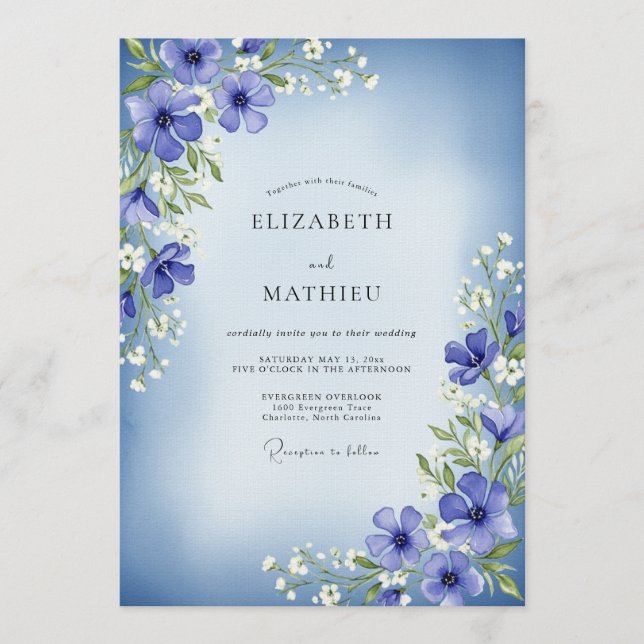 Periwinkle Painterly Floral Enchantment Wedding Invitation (Front)