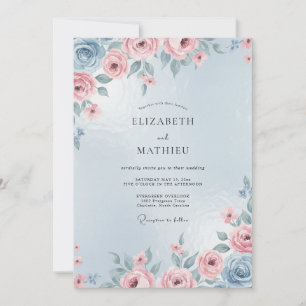 Periwinkle Pale Blush Peony Wedding Invitation