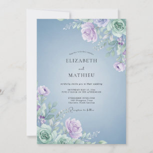 Periwinkle Pale Lilac Leafy Wedding Invitation