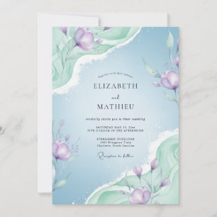 Periwinkle Pale Lilac Painted Wedding Invitation