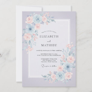 Periwinkle Pastel Peony Wedding Invitation
