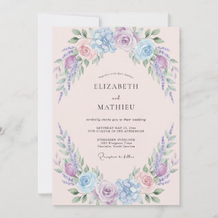 Periwinkle Pastel Watercolor Floral Wedding Invitation