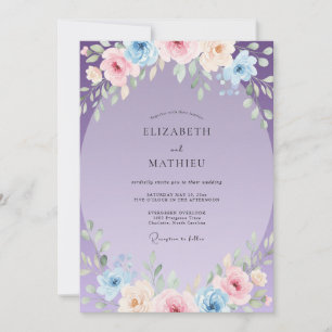 Periwinkle Pastel Wreath Wedding Invitation