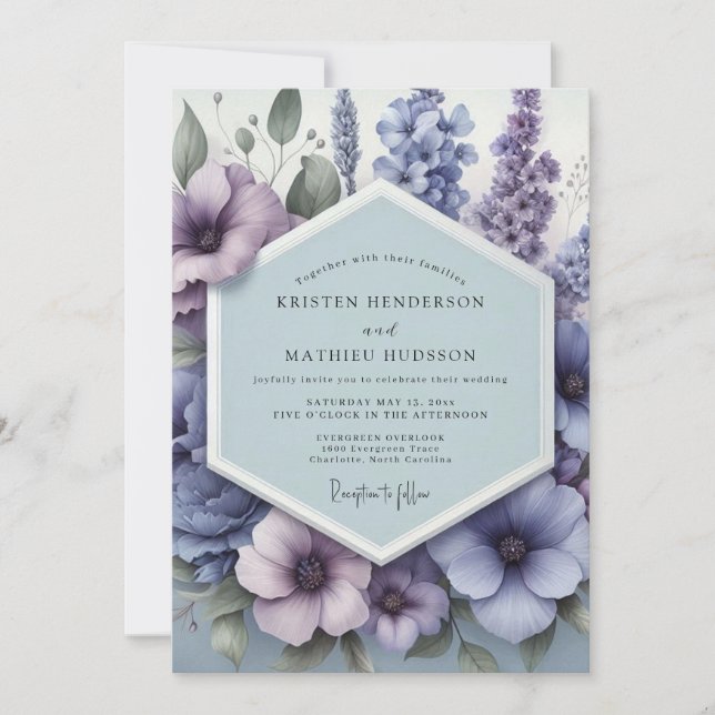 Periwinkle Pastoral Bloom Wedding Invitation (Front)