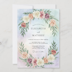 Periwinkle Peach Blossom Wedding Invitation