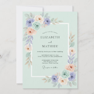 Periwinkle Peach Floral Romance Wedding Invitation