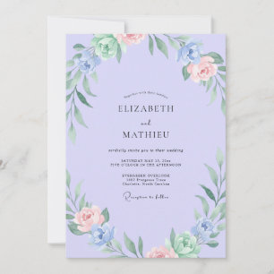 Periwinkle Peach Foliage Sage Wedding Invitation
