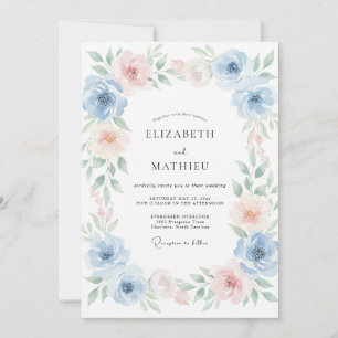 Periwinkle Peach Petal Wedding Invitation
