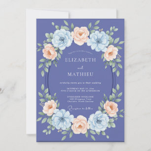 Periwinkle Peach Ranunculus Grey Eucalyptus Weddin Invitation
