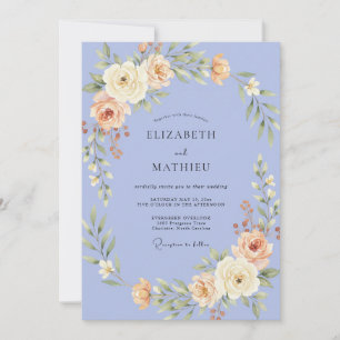Periwinkle Peach Wreath Wedding Invitation