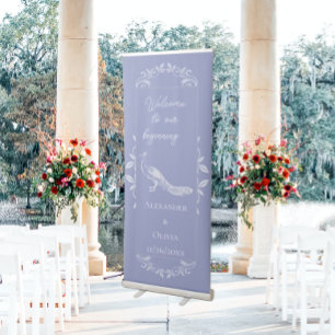 Periwinkle Peacock Flourish Wedding Retractable Banner