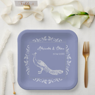 Periwinkle Peacock Flourish Wedding Shower Paper Plates