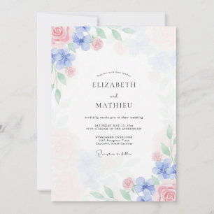 Periwinkle Petal Pink Peony Wedding Invitation