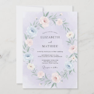 Periwinkle Petal Pink Wreath Wedding Invitation
