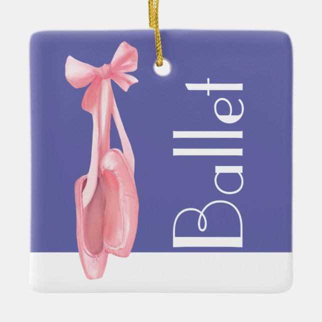 Periwinkle, Pink and White Ballet Shoes Christmas Ceramic Ornament (Front)