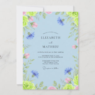 Periwinkle Pink Cornflower Eucalyptus Wedding Invitation