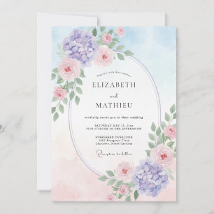 Periwinkle Pink Hydrangea Eucalyptus Wedding Invitation