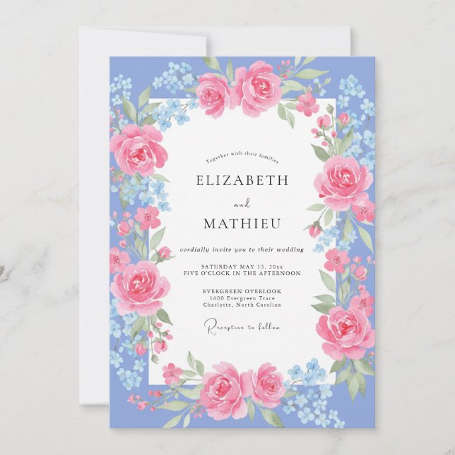 Periwinkle Pink Peony Wedding Invitation (Front)