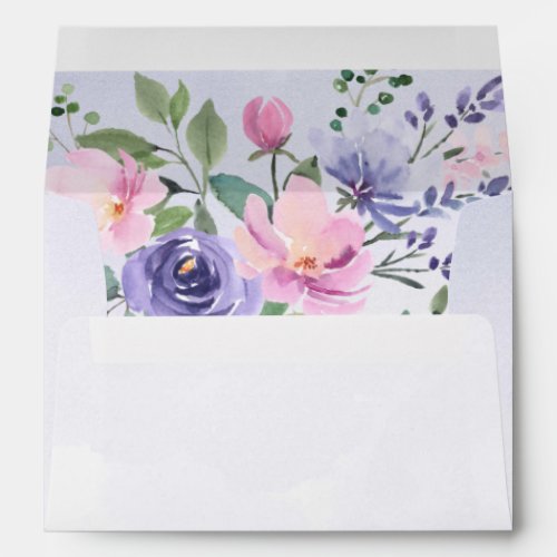 Periwinkle Pink Watercolor Floral Wedding Envelope