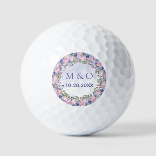 Periwinkle Pink Watercolor Floral Wedding Favor Golf Balls
