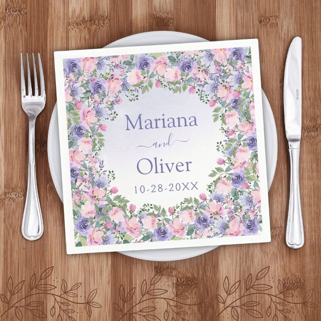 Periwinkle Pink Watercolor Floral Wedding Napkins (Creator Uploaded)