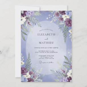 Periwinkle Plum Leafy Wedding Invitation