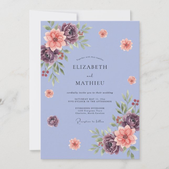 Periwinkle Plum Petal Wedding Invitation (Front)
