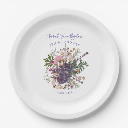 Periwinkle Pressed Wildflower Boho Bridal Shower Paper Plates