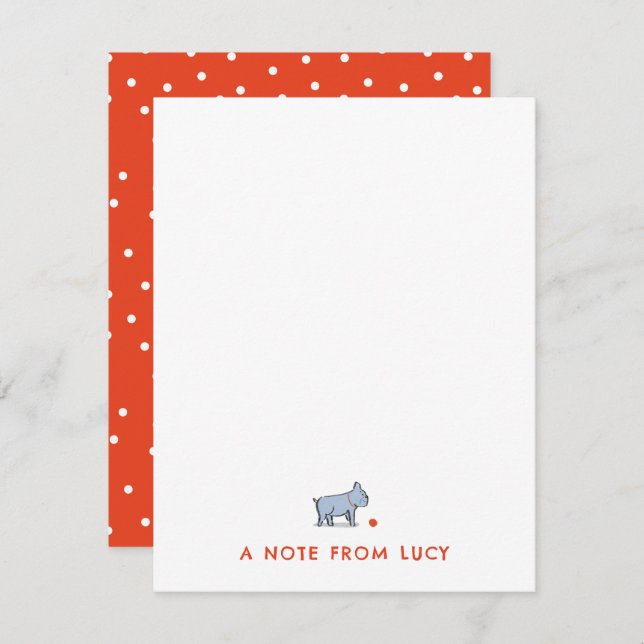 Periwinkle Pug with Red Ball Children's Stationery Note Card (Front/Back)