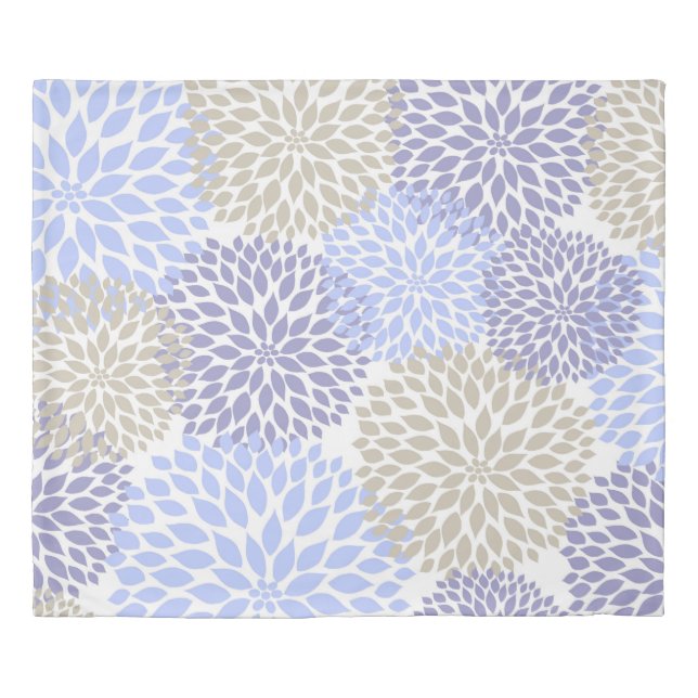 Periwinkle, purple and stone Dahlia Floral Bouquet Duvet Cover (Front)