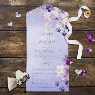 Periwinkle Purple Boho Floral Dinner All In One Invitation