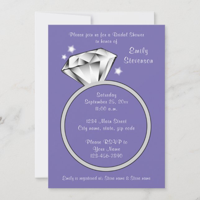 Periwinkle purple Diamond ring Bridal Shower Invitation (Front)