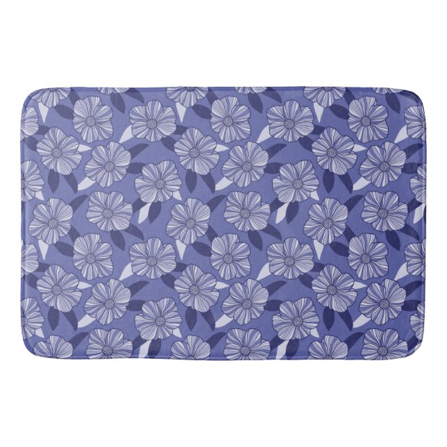 Periwinkle Purple Floral Pattern Bath Mat (Front)