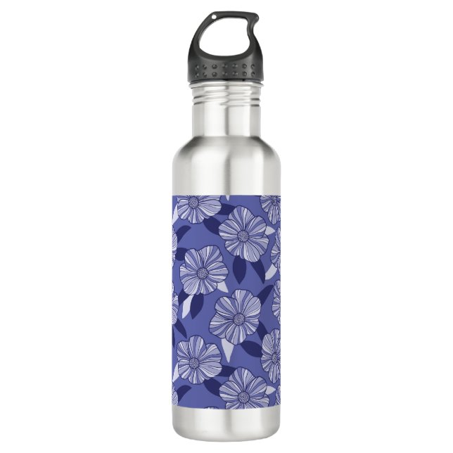 Periwinkle Purple Floral Pattern Stainless Steel Water Bottle (Front)