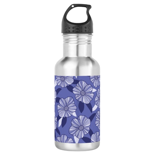 Periwinkle Purple Floral Pattern Stainless Steel Water Bottle (Front)