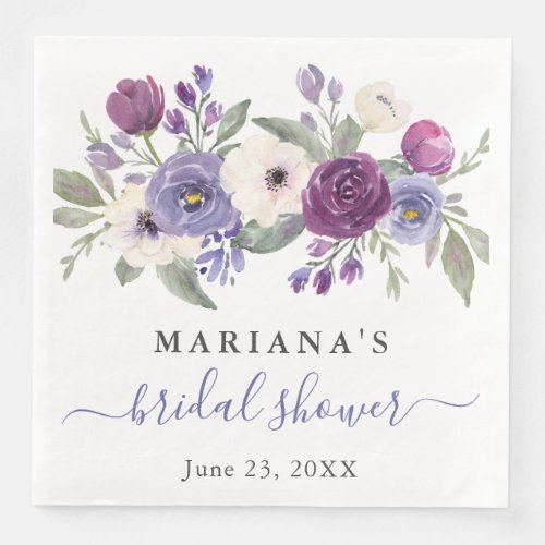 Periwinkle Purple Fuchsia Floral Bridal Shower Paper Dinner Napkins