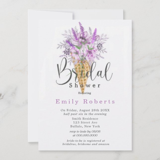 Periwinkle Purple Ice Cream Cone Bridal Shower Inv Invitation (Front)