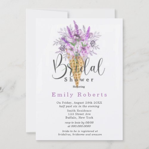 Periwinkle Purple Ice Cream Cone Bridal Shower Inv Invitation