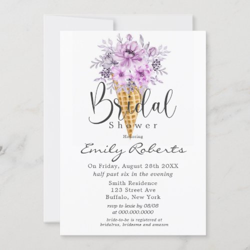 Periwinkle Purple Ice Cream Cone Bridal Shower Inv Invitation