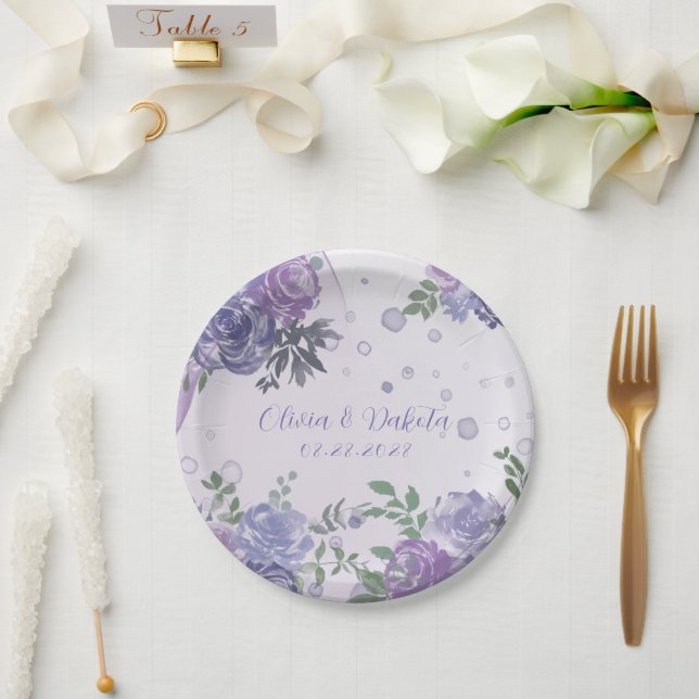 Periwinkle Purple Peony Alcohol Ink Wedding Napkin Paper Plates (Wedding)